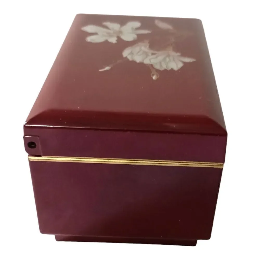 Otagiri Lacquerware Jewelry Box Magnolia Japan Musical Mirror Felt VIDEO Vtg 80s